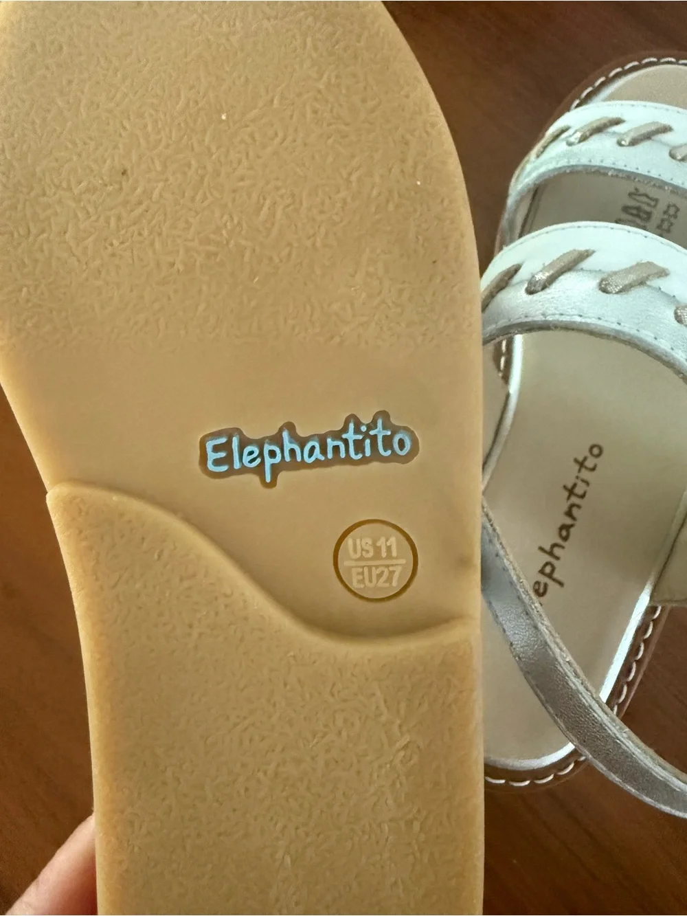 Elephantito Silver Double-Strap Girls Sandals with Stitch Detail